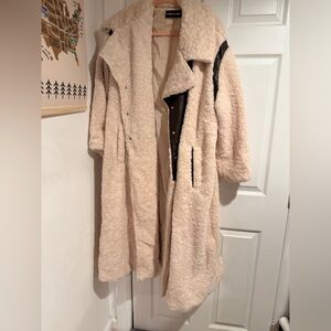 Xolani Faux Leather Patch Sherpa Coat